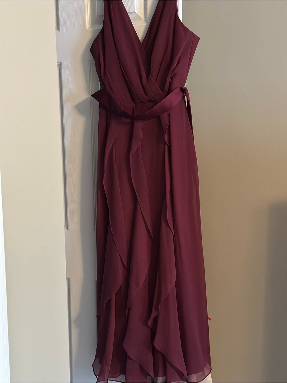 Sleeveless V-Neck Burgundy Chiffon Wrap Dress